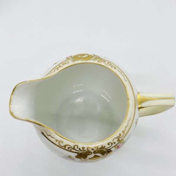 Antique Nippon Morimura Creamer Sugar Pink Cabbage Rose Gold Gilt Hand Painted - Picture 10 of 12